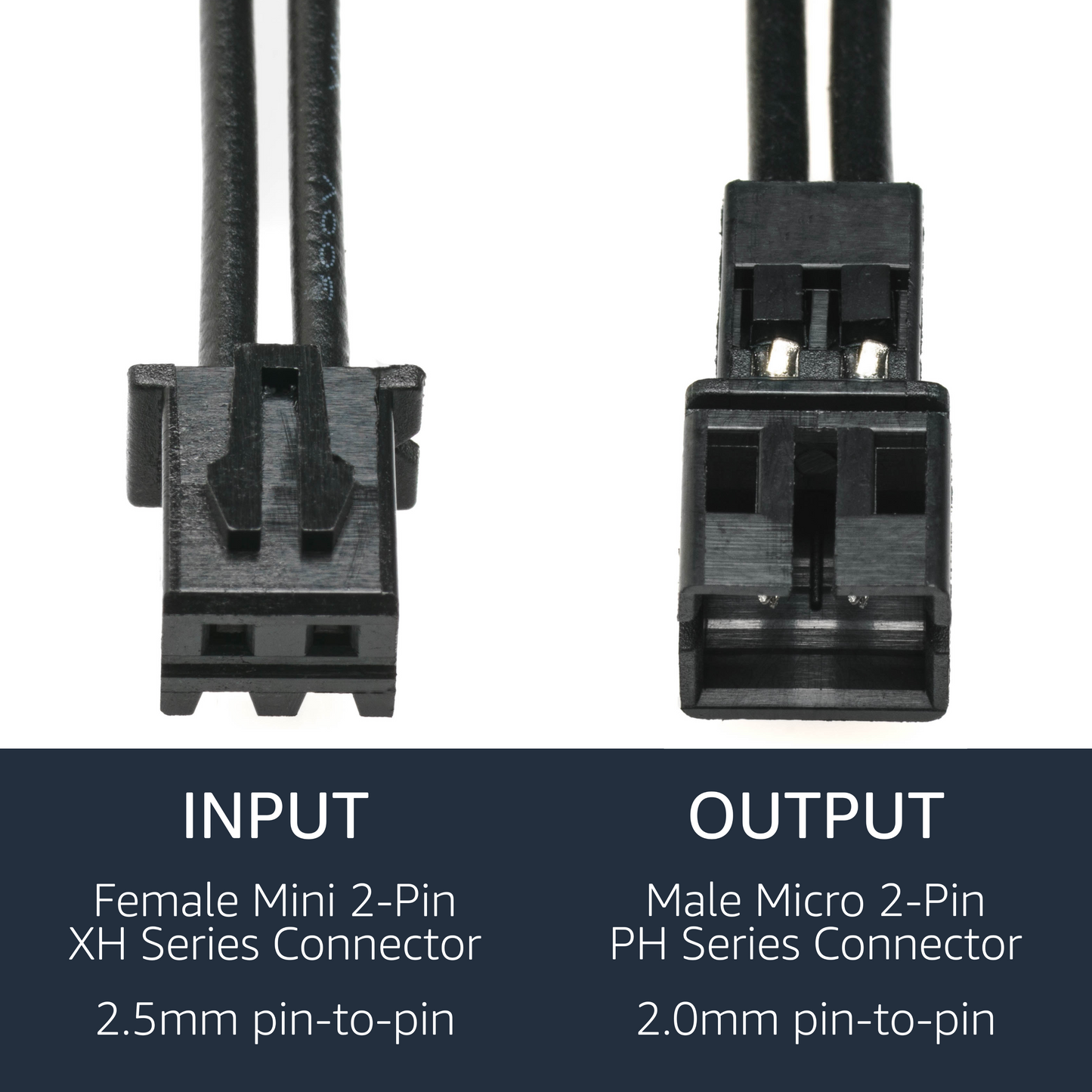 Mini XH 2.5mm to Micro PH 2.0mm 2-Pin Adapter Cables - 2 Pack