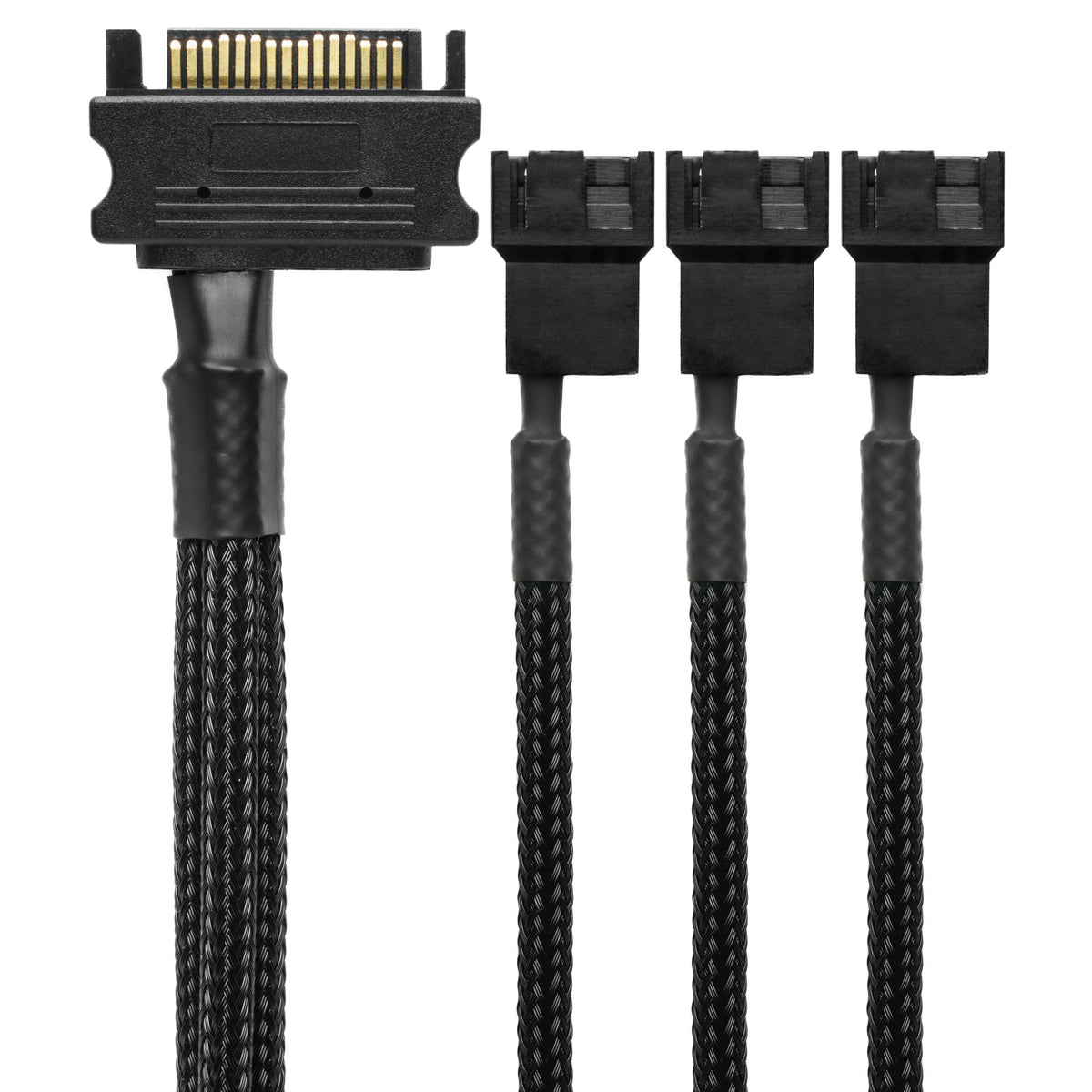 RUNCCI-YUN SATA Ventilator Stroomkabel - 10 Stuks 15-pins SATA Naar 3/4-pins Fan - 27cm - 12V - Voor PC Behuizing - Vertind Koper - PVC Geïsoleerd - Zwart Gevlochten