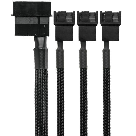 4-Pin Molex to Three 4-Pin Fan 12V Power Adapter Cable - 12"