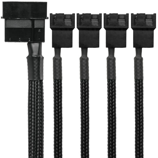 4-Pin Molex to Four 4-Pin Fan 12V Power Adapter Cable - 12"