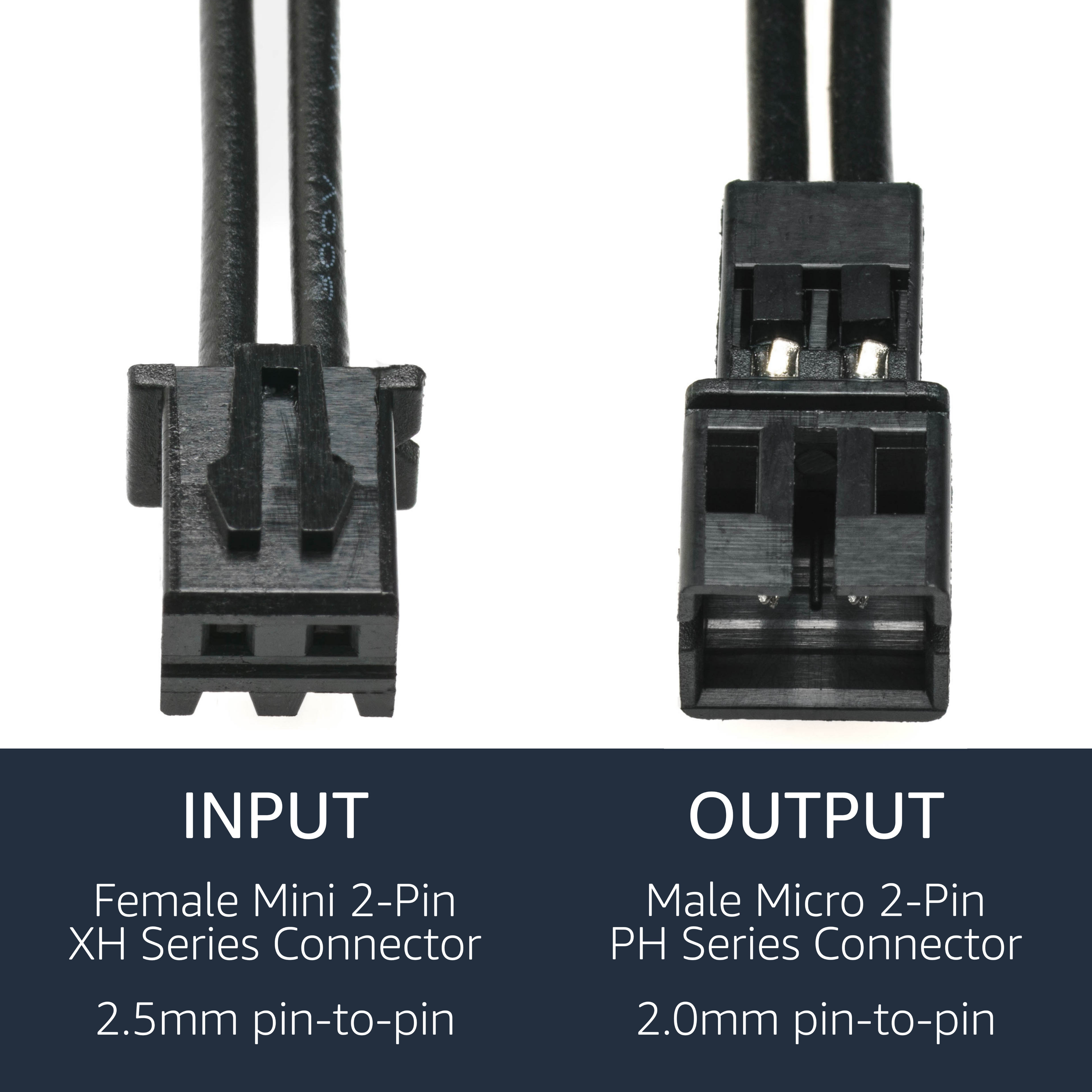 Mini XH 2.5mm to Micro PH 2.0mm 2-Pin Adapter Cables - 2 Pack