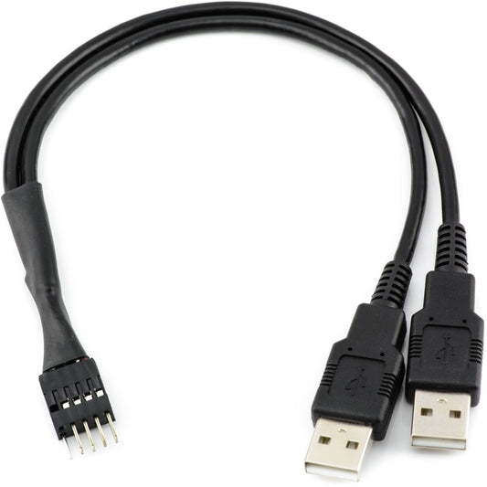 9-Pin USB 2.0 Motherboard Header to Dual USB Type A Adapter Cable
